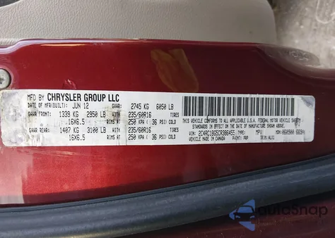 2012 Chrysler Town & Country Touring from USA, damaged, VIN 2C4RC1BG5CR386455